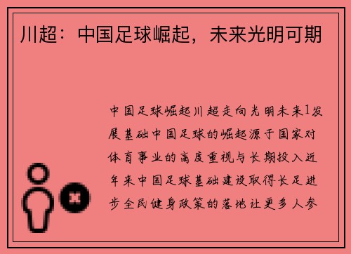 川超:中国足球崛起,未来光明可期 川超:中国足球崛起,未来光明可期